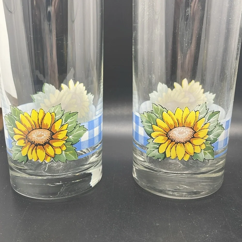 Vintage 90s Libby Sunflower Gingham 16 oz Drinking Glasses – Libbey Set of 4
